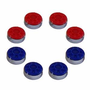 Premium Chrome-Plated Steel Indoor Shuffleboard Pucks - Set of 8 (2-5/16", 58mm, Blue & Red)